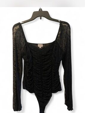 Le Lis Black Star-Pattern Sheer Mesh Bodysuit